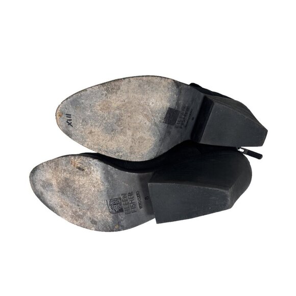 Eileen Fisher Tag Wrap-Snap Leather Booties Black Size 8 Block Heel Ankle Spot - Picture 9 of 11